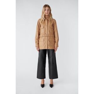 Deadwood Sahara lamb skin leather trench Jacket in beige size 34/US2